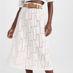 Bash White Lace Midi Skirt with soft pink/nude lining